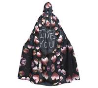 stujvc I Love You Words With Hearts - Mantello lungo con cappuccio, per Halloween, cosplay, mantello, mantello unisex con cappuccio