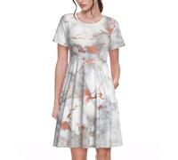 Stujvc Rose Gold Marble - Abito da donna a maniche corte, linea ad A, lunghezza al ginocchio, con elastico in vita e tasche, per l'uso quotidiano, Nero , 3XL