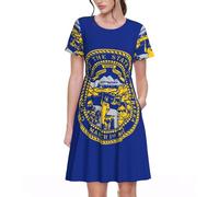 Stujvc Vestito da donna a maniche corte con bandiera del Nebraska, lunghezza al ginocchio, con elastico in vita e tasche, per l'uso quotidiano, Nero , XL