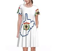 Stujvc West Virginia - Abito da donna a maniche corte, linea ad A, lunghezza al ginocchio, con elastico in vita e tasche, per l'uso quotidiano, Nero , 3XL