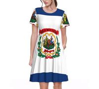 Stujvc West Virginia State Flag - Abito da donna a maniche corte, linea ad A, lunghezza al ginocchio, con elastico in vita e tasche, per l'uso quotidiano, Nero , 3XL