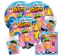 Stumble Guys - Set da 36 pezzi, piatti di carta, bicchieri di carta e tovaglioli per il compleanno dei bambini