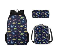 STUOARTE 3 zaini per ragazzi e ragazze, borse casual per la scuola con portapranzo, astuccio per matite, zaino da viaggio, Cartoon Dinosaur Planet - Blu e Verde, Taglia unica, Zaino per bambini