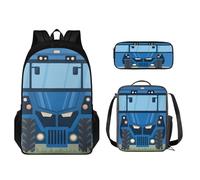 STUOARTE 3 zaini per ragazzi e ragazze, borse casual per la scuola con portapranzo, astuccio per matite, zaino da viaggio, Trattore - Blu, Taglia unica, Set di zaini per la scuola