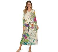 STUOARTE Camicia da notte a maniche lunghe da donna, lunghezza intera, abbigliamento da notte, scollo a V, camicie da notte lunghe con bottoni sul davanti, abito pigiama, L