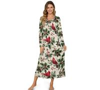 STUOARTE Camicie da notte da donna con scollo a V di Natale, bottoni sul davanti, camicie da notte a lunghezza intera da donna, Verde e Rosso - Cardinale di Natale, 3XL