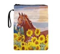 STUOARTE Copertina per libro con cavallo girasole per brossura, custodia per libro per insegnanti e studenti, custodia protettiva per libri con cerniera e tasca frontale per gli amanti dei libri