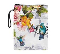 STUOARTE Custodia per libri con motivo floreale e colibrì, per bambini e adulti, copertina rigida portatile per libri in brossura, tessuto lavabile, protezione per libri con cerniera e tasca frontale