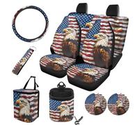 STUOARTE Eagle - Set di 10 coprisedili per auto con stampa bandiera americana, include protezione per sedile anteriore e posteriore, coprivolante, pattumiera, borsa portaoggetti per bocchetta