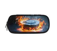 STUOARTE Grande astuccio, semplice astuccio per matite e penne, per adulti, adolescenti, bambini, astuccio portatile per cancelleria per la scuola, Water Fire Hockey - Blu e Arancione, Taglia unica,