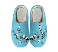 STUOARTE Pantofole da donna comode e leggere, soffici, accoglienti, calde, per interni, pantofole antiscivolo in cotone sfocato, per donne e ragazze, Cartone animato Panda Music Note Blu, 37/38 EU