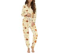 STUOARTE Pigiama da donna a maniche lunghe, con bottoni, con pantaloni lunghi, scollo a V, set da salotto da donna, Arancione e Giallo - Zucca Gallo, XXL
