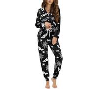 STUOARTE Pigiama da donna a maniche lunghe, con bottoni, con pantaloni lunghi, scollo a V, set da salotto da donna, Bianco e nero - Ragnatela pipistrello, XL