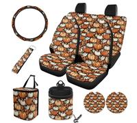 STUOARTE Pumpkin - Set di 10 coprisedili per auto, con stampa, include protezione per sedile anteriore e posteriore, coprivolante, pattumiera, borsa portaoggetti per bocchetta dell'aria