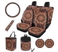 STUOARTE Set completo di 10 coprisedili per auto, con stampa a fiori mandala, protezione per sedile anteriore e posteriore, con coprivolante, cestino della spazzatura, borsa portaoggetti per tenere il