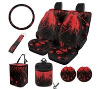 STUOARTE Set completo di 10 coprisedili per auto, con stampa tie dye a mano, coprisedili anteriori e posteriori divisi per auto, protezione morbida elastica per volante, universale, accessori per