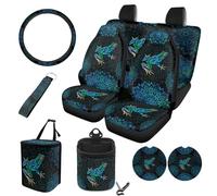 STUOARTE Set completo di 10 coprisedili per auto, universali, per sedili anteriori e posteriori, con stampa floreale, coprivolante, sottobicchiere, portachiavi, universali, accessori per auto