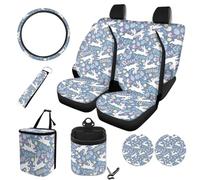 STUOARTE Set completo di coprisedili per auto, 10 pezzi, con protezione per sedile anteriore e posteriore, coprivolante, pattumiera, borsa portaoggetti per bocchette dell'aria, portachiavi