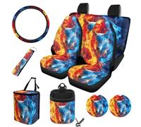 STUOARTE Set completo di coprisedili per auto, 10 pezzi, con protezione per sedile anteriore e posteriore, coprivolante, sottobicchiere, pattumiera, borsa portaoggetti per bocchetta dell'aria