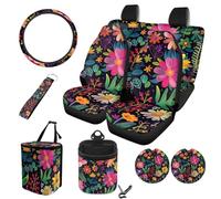 STUOARTE Set completo di coprisedili per auto, con stampa floreale, 10 pezzi, include protezione per cuscino anteriore e posteriore, coprivolante, sottobicchiere, pattumiera, borsa per la ventilazione