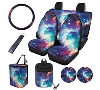 STUOARTE Set completo di coprisedili per auto, con stampa galassia, 10 pezzi, include protezione per cuscino anteriore e posteriore, coprivolante, sottobicchiere, pattumiera, borsa portaoggetti per