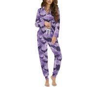 STUOARTE Set da salotto da donna con top a maniche lunghe e pantaloni lunghi, set pigiama in 2 pezzi con bottoni e tasca, Viola - Bat Die Tye, L