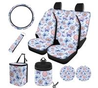 STUOARTE Set di 10 copriauto con stampa di farfalle e fiori, protezione per sedile anteriore e posteriore con coprivolante abbinato, sottobicchiere, pattumiera, borsa portaoggetti per bocchetta