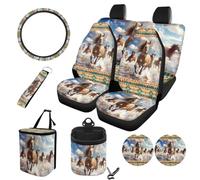 STUOARTE Set di 10 coprisedili per auto, con stampa di cavalli azteci, protezione per sedile anteriore e posteriore con schienale alto, coprivolante da 15 pollici, universale, accessori per interni