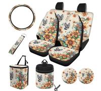 STUOARTE Set di 10 coprisedili per auto, con stampa floreale e mandala, protezione per volante anteriore e posteriore, coprivolante, pattumiera, sottobicchiere, universale, adatto per la maggior parte