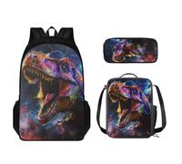 STUOARTE Set di 3 zaini per bambini, leggero, con portapranzo, astuccio per la scuola, zaino per la scuola per ragazzi e ragazze, Dinosauro 3D - Multicolore, Taglia unica, Zaino per bambini