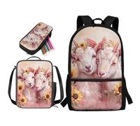 STUOARTE Set di 3 zaini per bambini per la scuola elementare, 43 cm, grande set con portapranzo e astuccio, Girasole di capra - Rosa