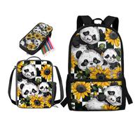 STUOARTE Set di 3 zaini per bambini per ragazzi e ragazze, set di zaino per la scuola con portapranzo e astuccio, zaino per studenti da 43 cm, Panda Girasole - Bianco e Giallo