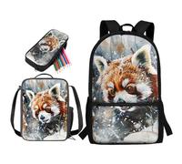 STUOARTE Set di 3 zaini per bambini per ragazzi e ragazze, set di zaino per la scuola con portapranzo e astuccio, zaino per studenti da 43 cm, Panda Rosso - Multicolore