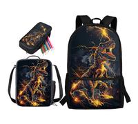 STUOARTE Set di 3 zaini per bambini, set di zaino per la scuola con portapranzo e astuccio, grande capacità per studenti, Dinosauro T-rex 3D - Nero e Oro