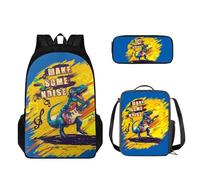 STUOARTE Set di 3 zaini per bambini, zaino e portapranzo, per studenti con scatola per matite, Chitarra dinosauro - giallo e blu, Taglia unica, Set di zaini per la scuola