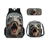STUOARTE Set di 3 zaini per bambini, zaino e portapranzo, per studenti con scatola per matite, Dinosauro - Grigio, Taglia unica, Zaino per bambini
