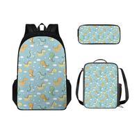 STUOARTE Set di 3 zaini per bambini, zaino e portapranzo, per studenti con scatola per matite, Simpatico dinosauro - blu e bianco, Taglia unica, Set di zaini per la scuola