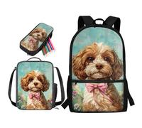 STUOARTE Set di 3 zaini per la scuola per bambini, 43,2 cm, con portapranzo, astuccio per studenti delle scuole medie elementari, Shih Tzu - Multicolore