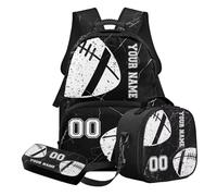 STUOARTE Set di 3 zaini per la scuola personalizzati per bambini, adolescenti, ragazzi, set di 3 pezzi, con astuccio e portapranzo, Bianco e nero - Rugby Marble, Set di zaini per la scuola