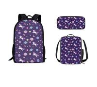 STUOARTE Set di 3 zaini per la scuola, set di libri per studenti con borsa per il pranzo, astuccio, borsa per la scuola per bambini, ragazzi e ragazze, Horse Planet - Viola, Taglia unica, Zaino