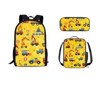 STUOARTE Set di 3 zaini per la scuola, set di libri per studenti con borsa per il pranzo, astuccio, borsa per la scuola per bambini, ragazzi e ragazze, Camion - Giallo, Taglia unica, Zaini
