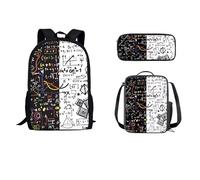 STUOARTE Set di 3 zaini, per ragazzi e ragazze, con portapranzo, astuccio leggero, per studenti, Matematica - Bianco e Nero, Taglia unica, Zaini da viaggio