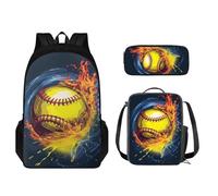 STUOARTE Set di zaini per bambini, 3 pezzi, grande capacità, borsa per la scuola, portapranzo per studenti, borsa leggera per libri e matite, Fire Softball - Nero e Giallo, Taglia unica, Set di zaini