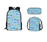 STUOARTE Set di zaino per bambini da 43 cm con contenitore termico per il pranzo, 3 pezzi, zaino scolastico, astuccio leggero, per studenti, Cartoon Truck - Blu, Taglia unica, Zaini da viaggio