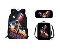 STUOARTE Set di zaino per bambini da 43 cm con contenitore termico per il pranzo, 3 pezzi, zaino scolastico, astuccio leggero, per studenti, Astronaut Planet - Multicolore, Taglia unica, Zaini Daypack