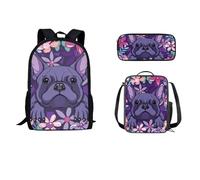 STUOARTE Set di zaino per bambini da 43 cm con contenitore termico per il pranzo, 3 pezzi, zaino scolastico, astuccio leggero, per studenti, Cane Fiore - Viola, Taglia unica, Zaini Daypack