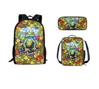 STUOARTE Set di zaino per bambini da 43 cm con contenitore termico per il pranzo, 3 pezzi, zaino scolastico, astuccio leggero, per studenti, Rana - Multicolore, Taglia unica, Zaini