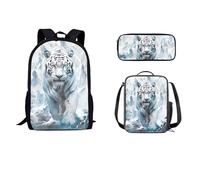 STUOARTE Set di zaino per bambini da 43 cm con contenitore termico per il pranzo, 3 pezzi, zaino scolastico, astuccio leggero, per studenti, Tigre Bianca - Bianco, Taglia unica, Zaini Daypack