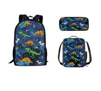 STUOARTE Set di zaino per bambini da 43 cm con contenitore termico per il pranzo, 3 pezzi, zaino scolastico, astuccio leggero, per studenti, Dinosauro - Blu, Taglia unica, Zaini Daypack