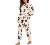 STUOARTE Set pigiama da donna in 2 pezzi stampato a maniche lunghe, set per dormire con pantaloni lunghi, set casual per il tempo libero con tasca, L